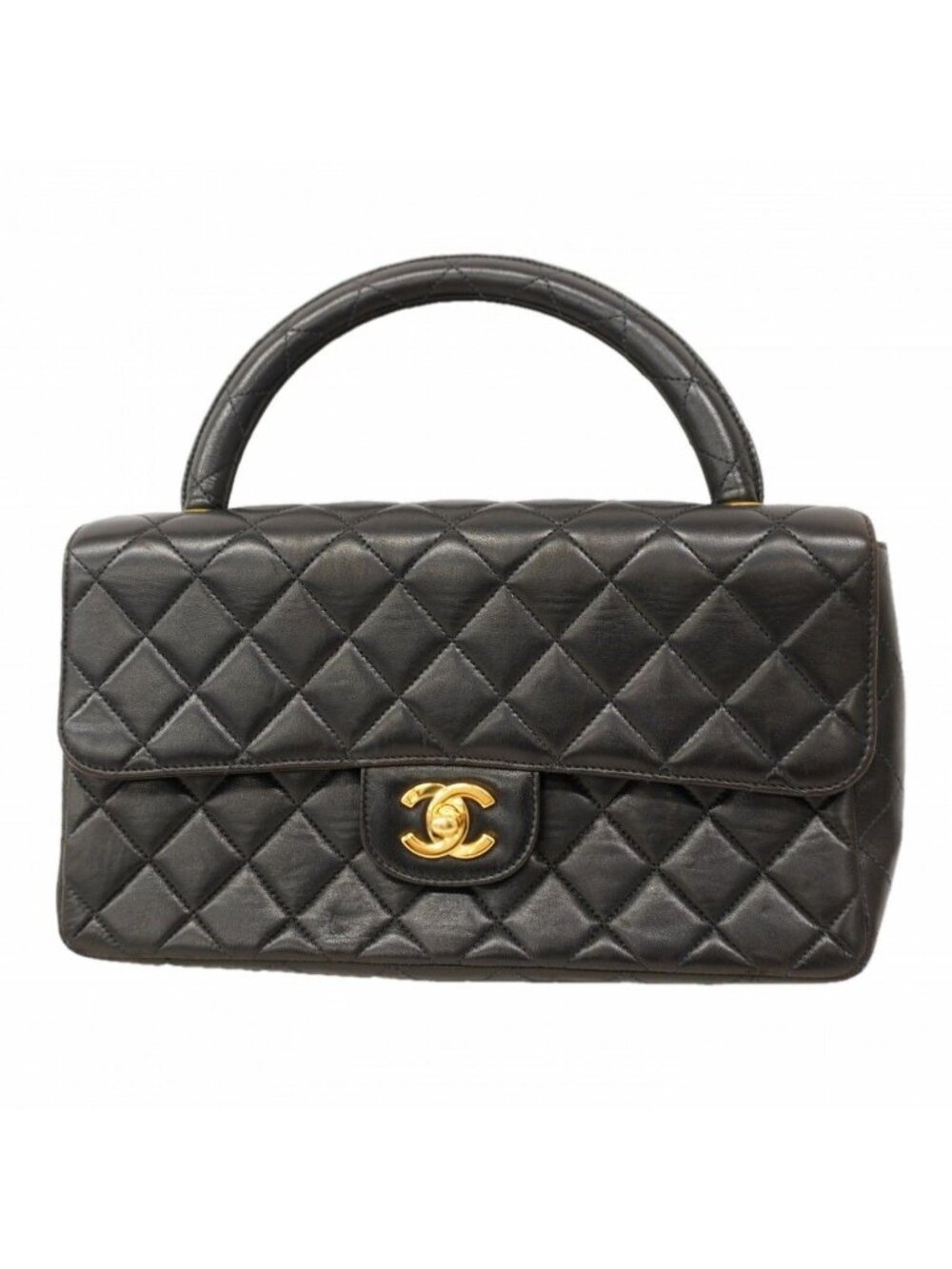 Chanel Handbag Quilted Lambskin Black Gold